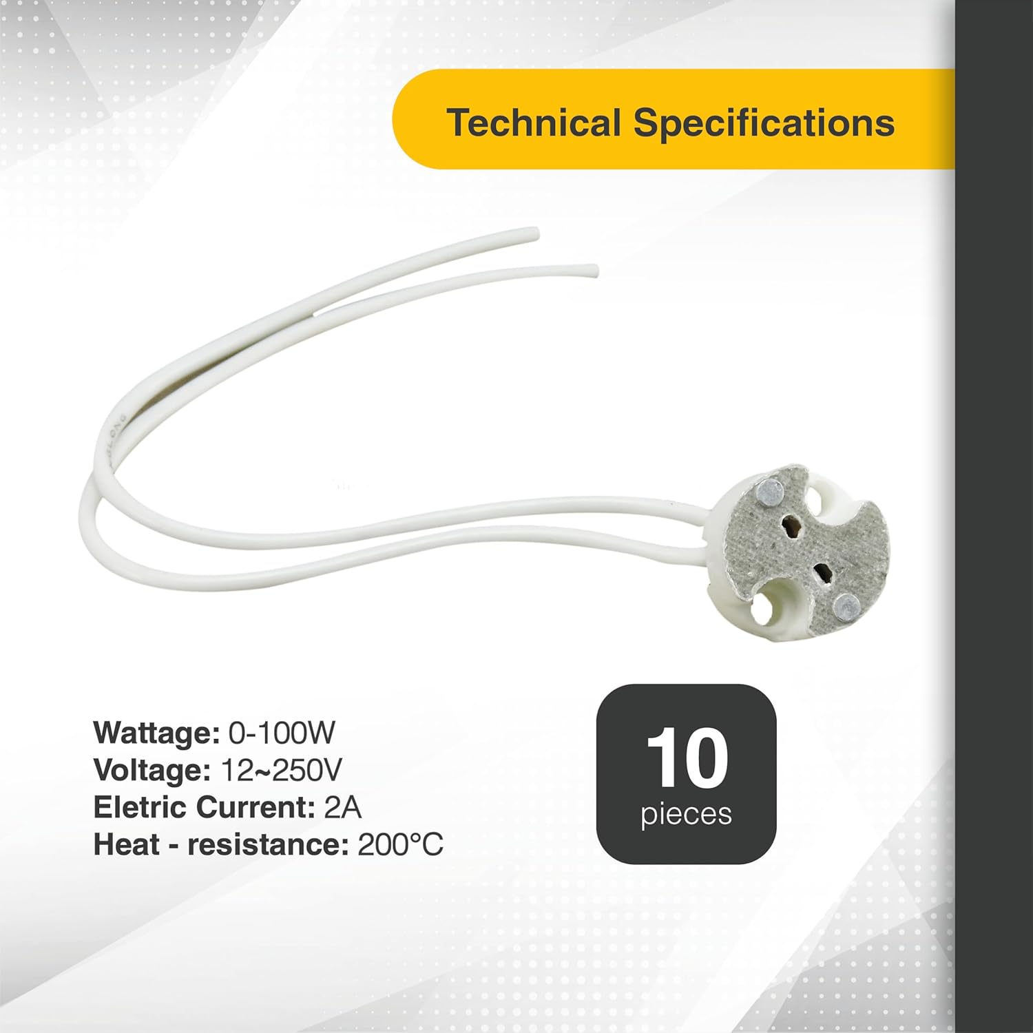 10-Pack MR16 Socket for LED & Halogen Bulbs, Mini Bi-Pin, GU5.3, G4, GU4, GU6.35, GY6.35, GX5.3, GZ4 Ceramic Base Wire Connector for MR11 & MR16 Lighting Fixtures