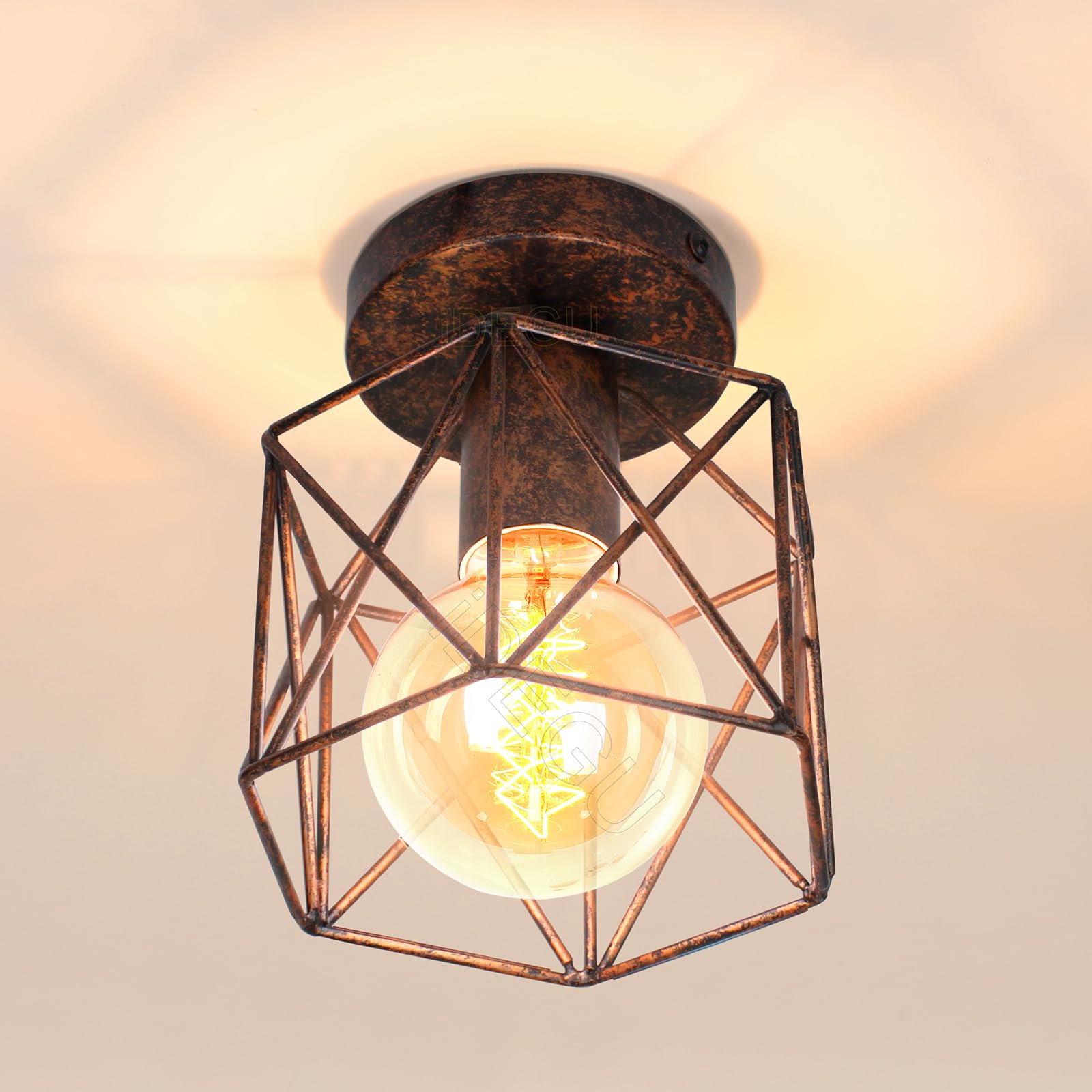 Lampadario Industriale Retrò IDEGU 5 Luci - Sospensione In Metallo E Legno, E27, Per Soggiorno E Sala Da Pranzo