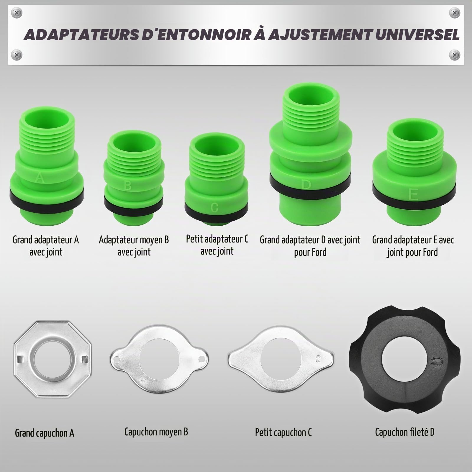Swanlake Kit d'entonnoir de liquide de refroidissement anti-déversement avec adaptateurs. Compatibilité universelle 15 pièces.