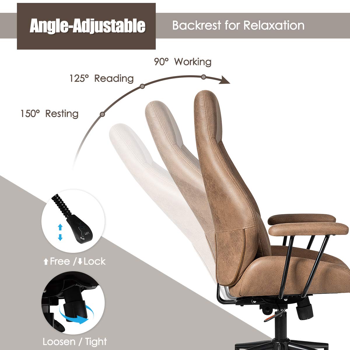 Giantex Ergonomic Office Chair, Suede Leather Office Chair w/Lumbar