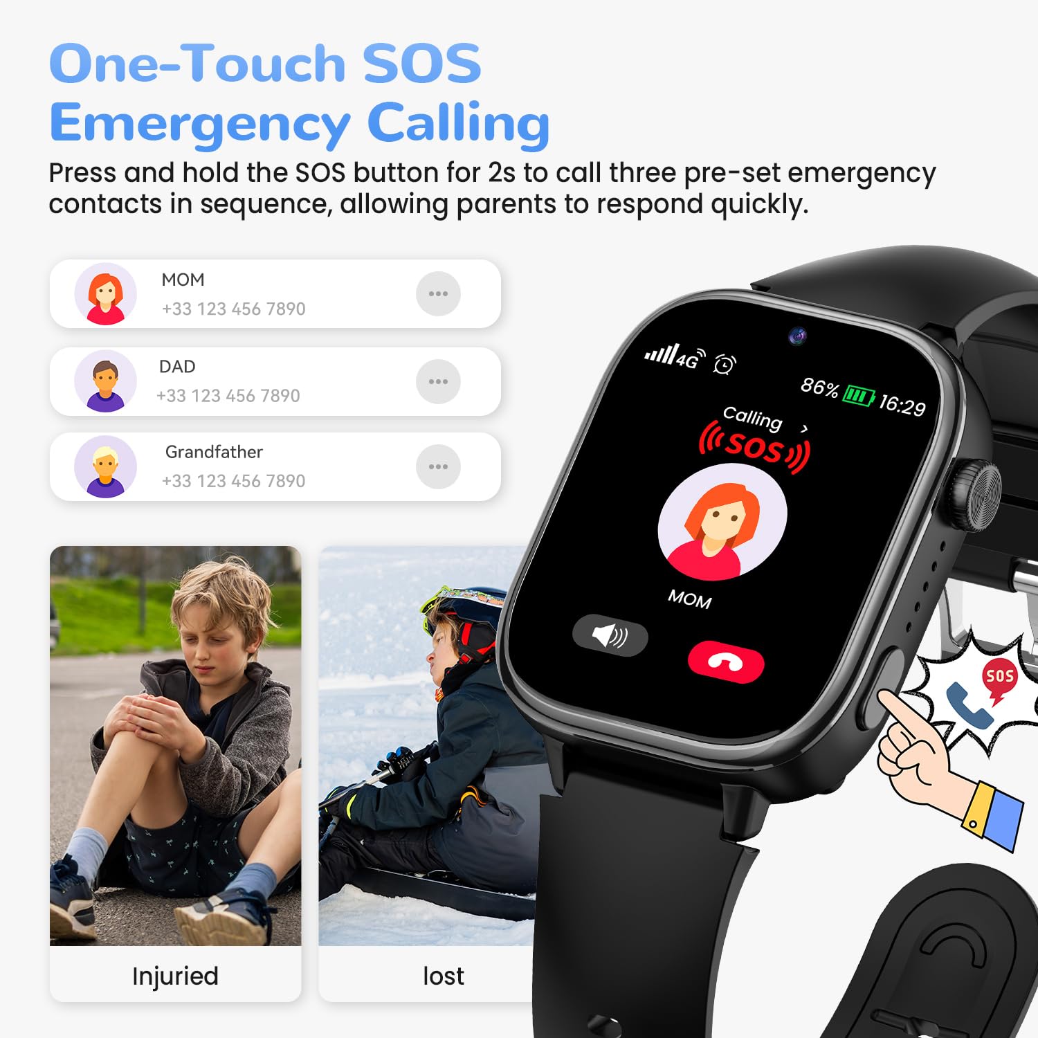 4G Smartwatch Bambini, Orologio Smartwatch Bambini con GPS, Videochiamate, Chat Vocale, SOS, modalità Scuola, Contapassi, Sveglia, Giochi, Smart Watch Regalo per Ragazzi e Ragazze, Nero