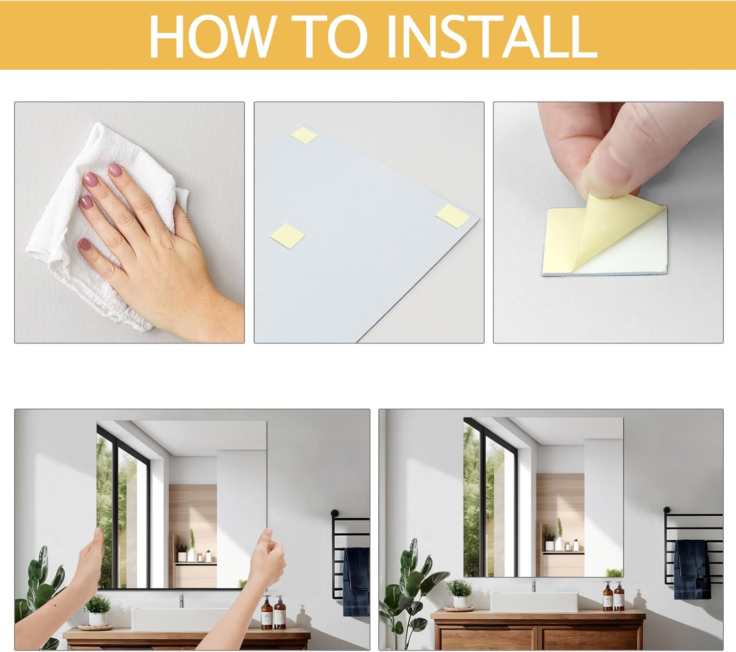 Full Length Frameless Glass wall Mirror, Suitable for bedrooms, Living Rooms, Gyms, etc., 19.68 x 19.68 inch Glass Mirror Blocks (3 Pieces), high-Definition wall Mirror,Stick on Mirror.