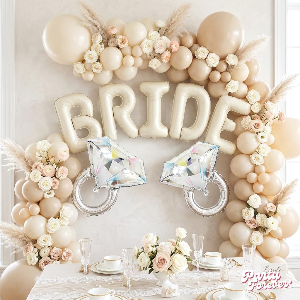PartyForever Silver Diamond Ring Foil Balloons – 2 Pack 26 inch White Gold Color Engagement Ring Balloons – Bridal Shower, Bachelorette, Engagement & Wedding Decorations