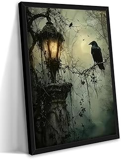 Gothic Decor Framed Wall Art, Vintage Dark Academia Canvas Prints, Horro...