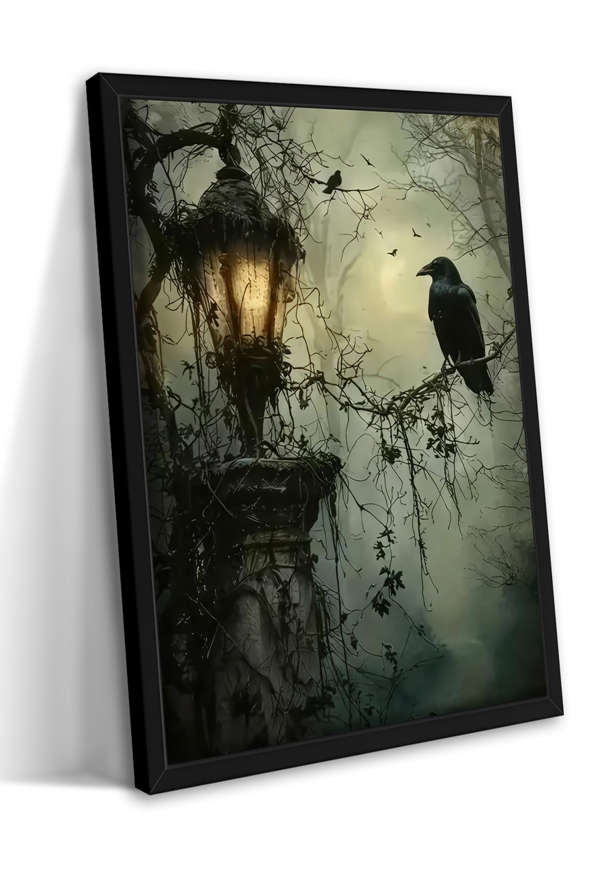 MUWAK Crow and Lantern Framed Canvas