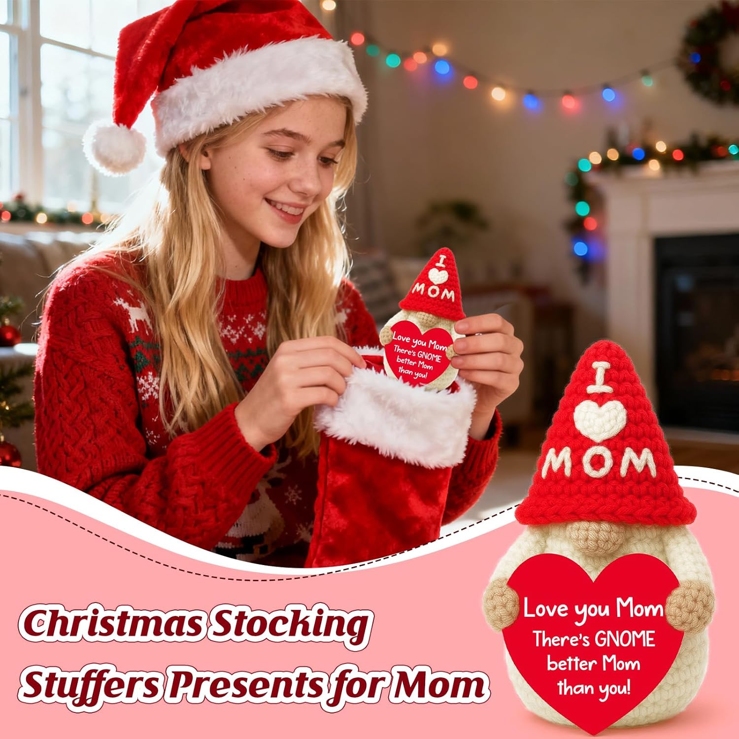 Christmas Stocking Stuffers Gifts for Mom from Daughter Son, Handmade Crochet Gnome, Mothers Day Birthday Xmas Presents for Mother Mama Bonus Moms Mother in Law - I Love You Gifts for Moms - Image 5