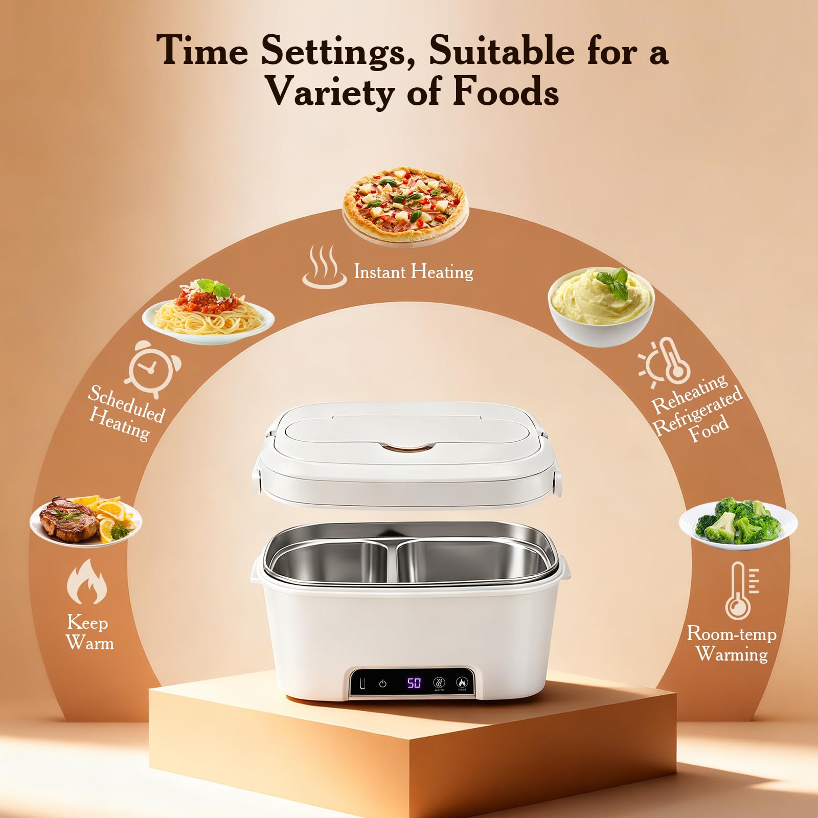 Scatola da Pranzo Elettrica Senza Fili, Scaldavivande Elettrico con Posate e Borsa Termica, A prova di perdite, 15600 mAh, 1,5L portapranzo riscaldato ricaricabile in acciaio inox per Auto, ufficio