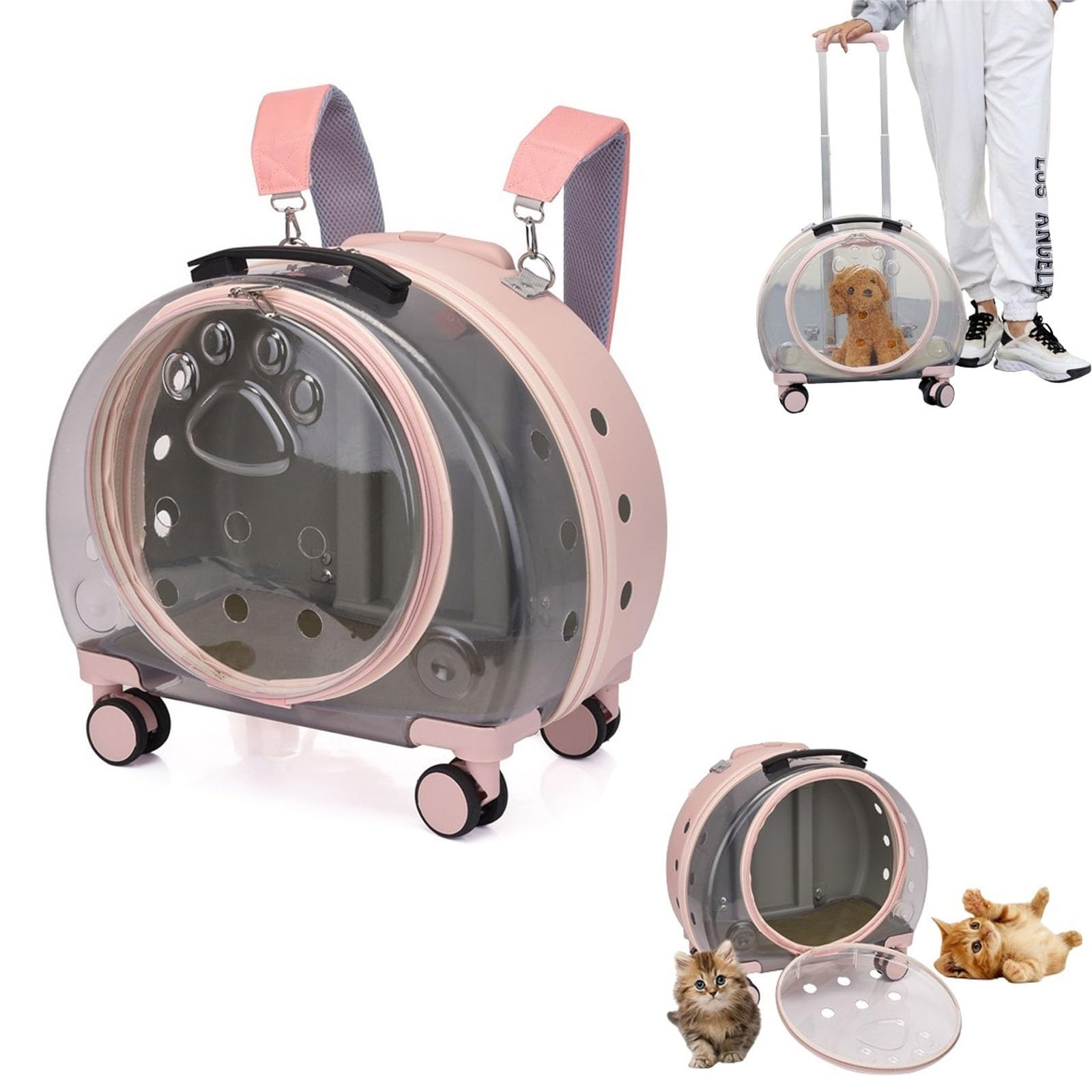 Transportín Transparente con Burbuja para Gatos con Ruedas, Transportín para Perros con Tapetes, Transportín Rodante para Mascotas, Mochila Transportadora para Mascotas con Ruedas De Carrito (Size :