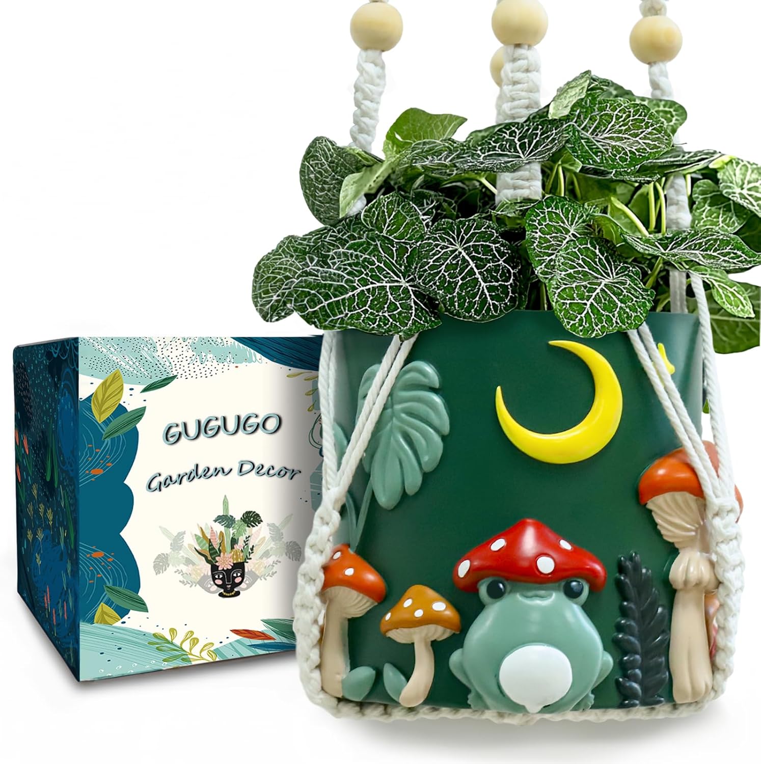 GUGUGO Cute Hanging Frog Planter, Funky Unique Mushroom