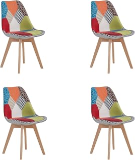 GrandCA HOME Set of 4 Modern Dining Chairs Upholstered Kitchen Chairs with Solid Beech Leg and Soft Cushion (Red patchwork)