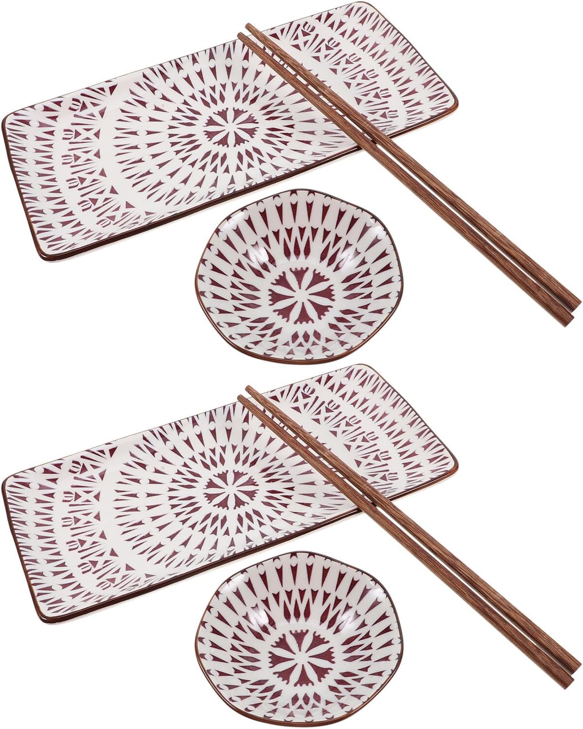 TIDTALEO 2 Sets Japanese Style Ceramic Sushi Plate with Sauce Dishes and Chopsticks Versatile Serving Plates for Sashimi Condiments Snacks Lightweight and Easy to Clean for Parties and