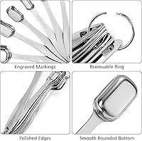 Vista 4 de Accmor Juego de 7 cucharas medidoras de acero inoxidable, herramienta de medición de anidación con nivelador, cucharada rectangular y cucharadita