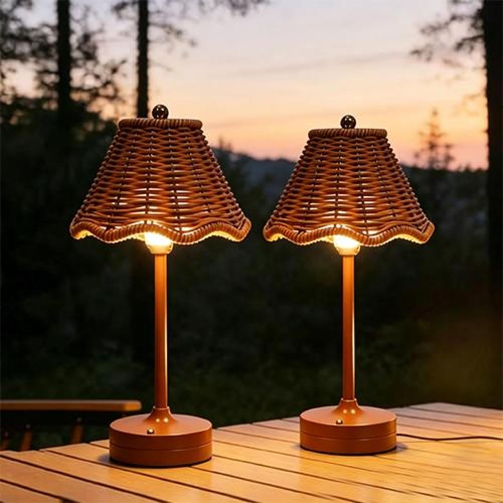 2pcs Cordless Rechargeable Rattan Table Lamp,3 Colors LED Bedside Table Light,Wicker Lamp,Artificial Rattan Desk Lighting - for Nightstand Office Living Room Home Reading Bedside Kitchen