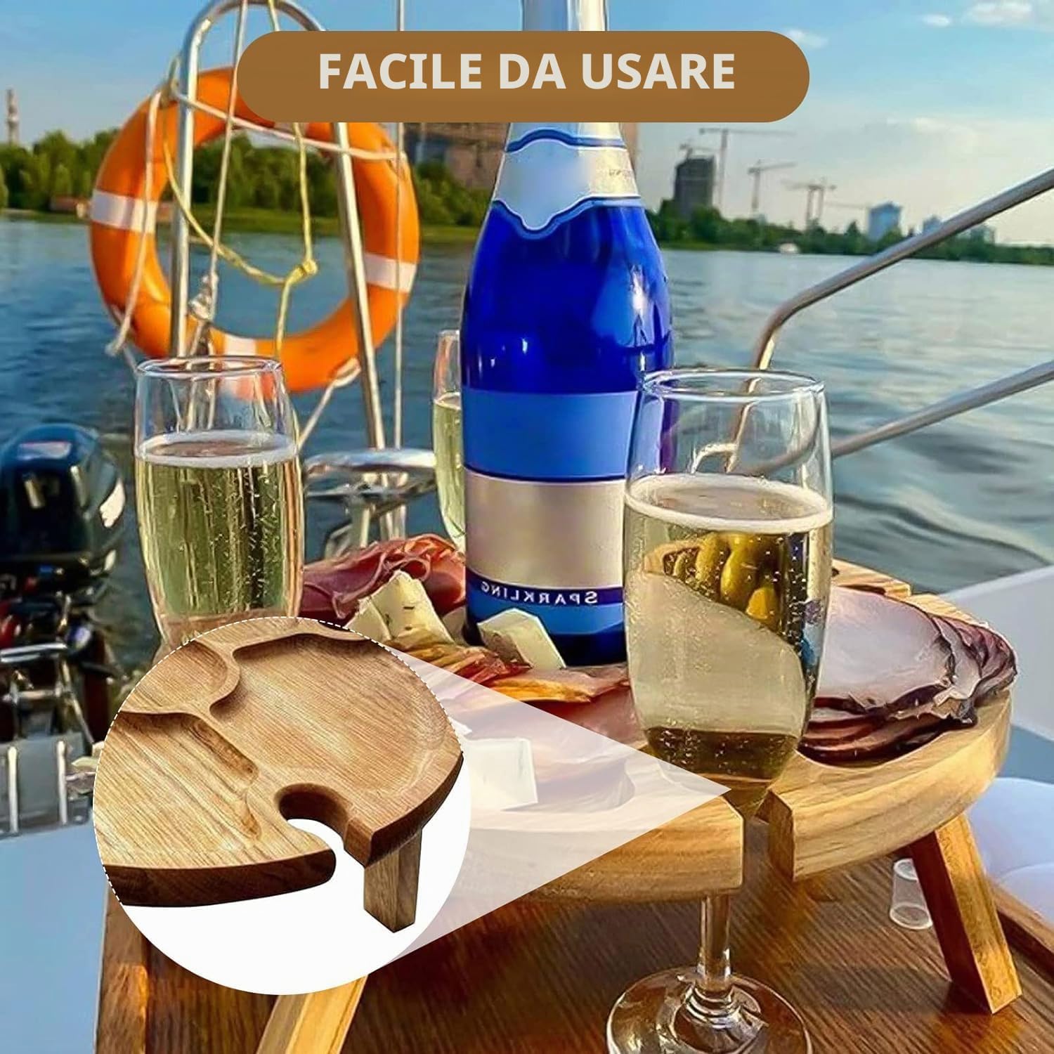 Tavolo da vino per esterni portatile mini tavolo da campeggio rotondo in legno 30 x 16 cm