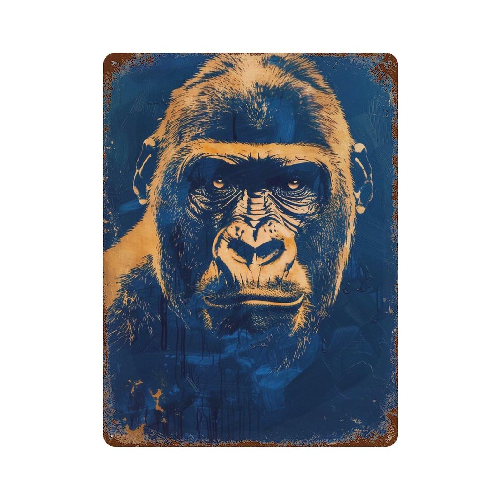 Vintage Metal Tin Sign with Golden Gorilla Design 15.7"x11.8", for Garage, Bar And Workshop Decor, Novelty Wall Decor