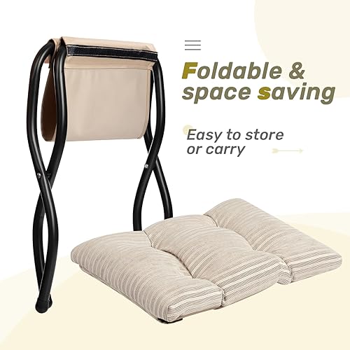 Miniatura 7 de HollyHOME Taburete reposapiés plegable de 15 pulgadas de alto, otomano plegable pequeño tapizado, taburete acolchado para sofá para silla perezosa,