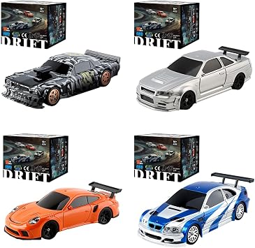 RC Drift Racing Cars, 1/43 Scale 4WD 2.4G Remote Control High Speed Racing Vehicle with Lights Kit, Mini Racing Drift Car for Adults RTR Version