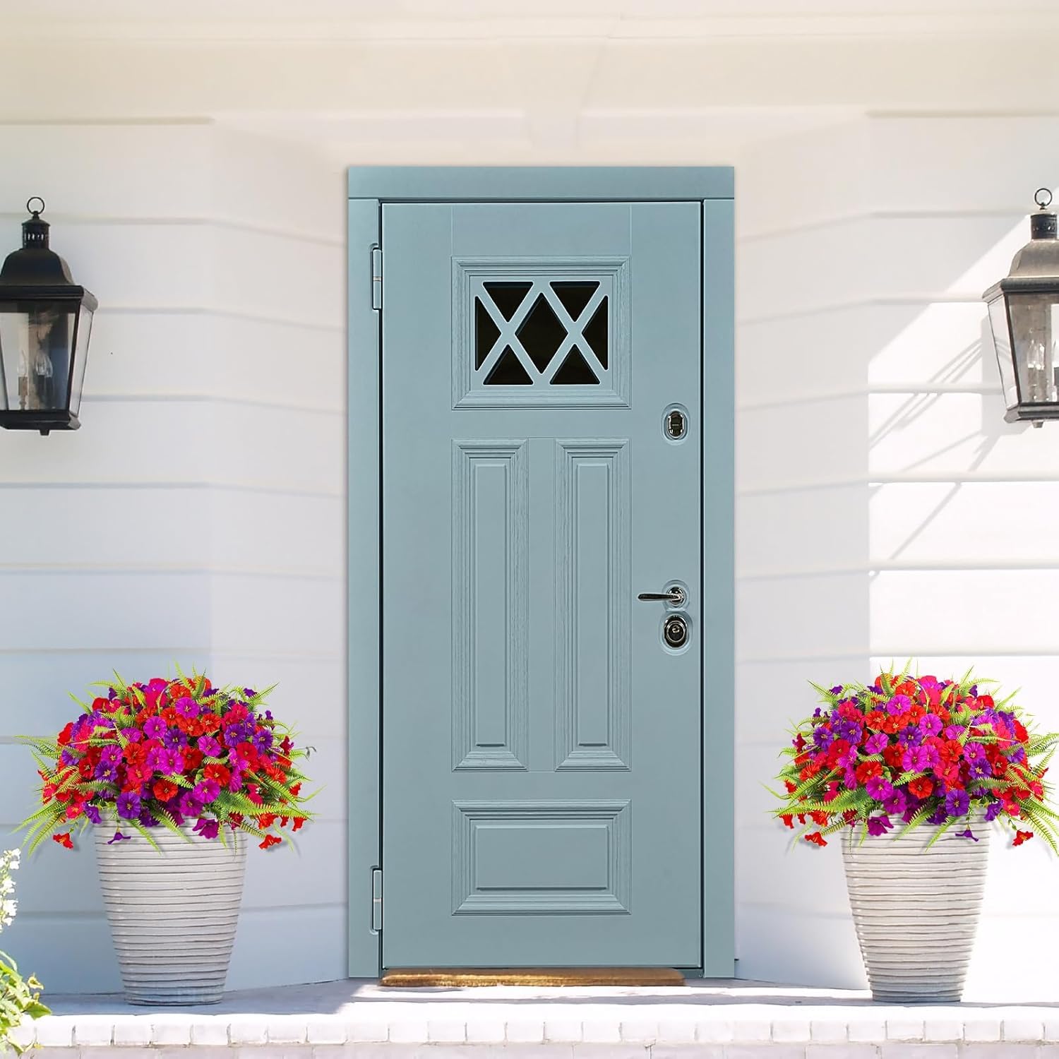 Artificial Flowers for Outdoors 12 Bundles Artificial Petunias Fake Flowers UV Resistant Shrubs Plants with Fern for Indoor Outside Hanging Planters Home Garden Spring Summer Decorations - Image 4