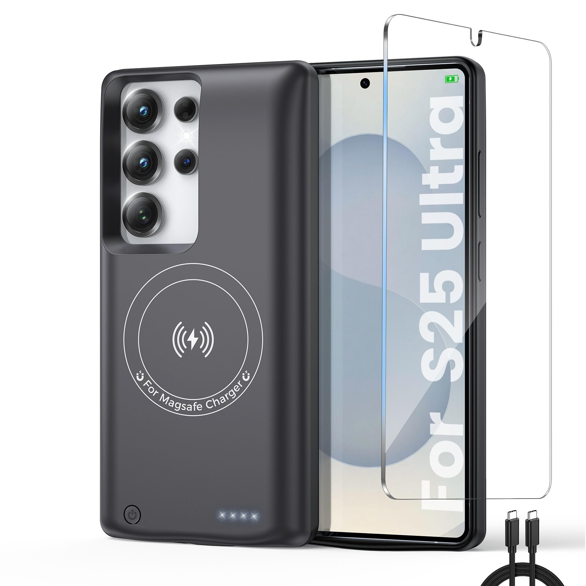Schutzhülle für Samsung Galaxy S25 Ultra, echte 10.000 mAh, Akku-Schutzhülle, kabellos, intelligent, tragbar, Powerbank, externer Akku