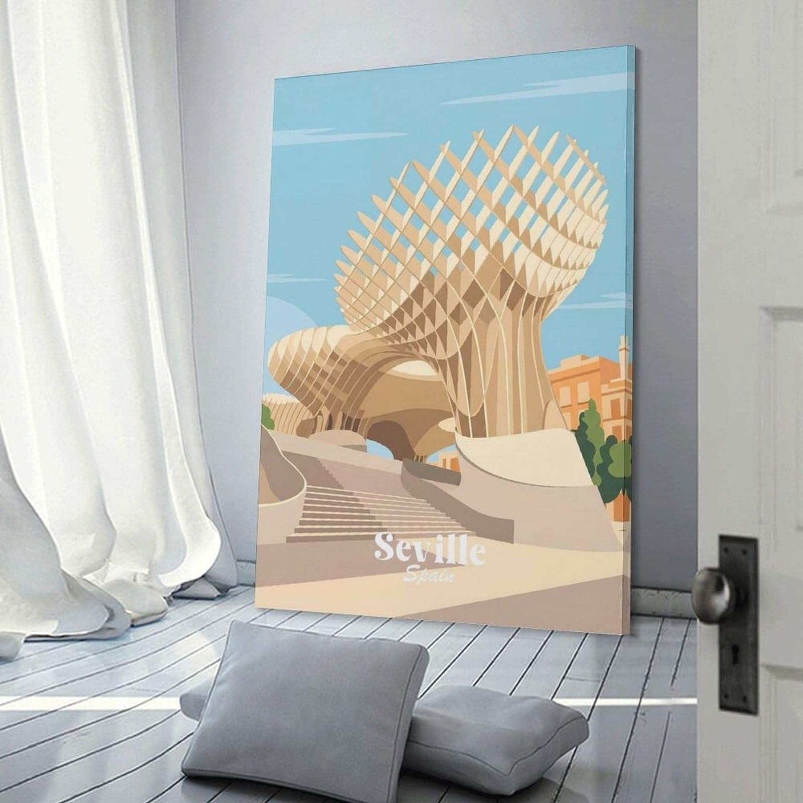 Junmoney Frame-Style-18 Canvas Wall Art Metropol Parasol Seville, 20X30inch(50X75cm), For Lounge Decor, Bedroom Walls Or Flats, Eye Catching Artwork For Blank Walls
