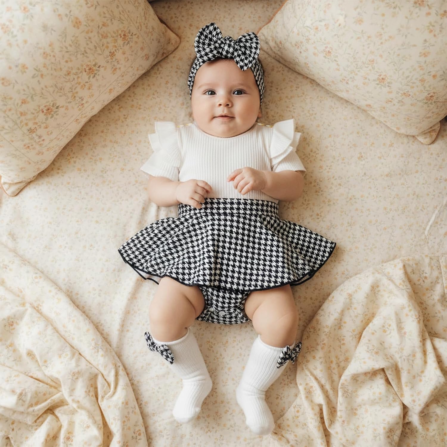 Giraropa Newborn Baby Girl Clothes Smocked Bubble Romper Dress + Socks + Headband Cute Spring Summer Baby Girl Clothes - Image 2