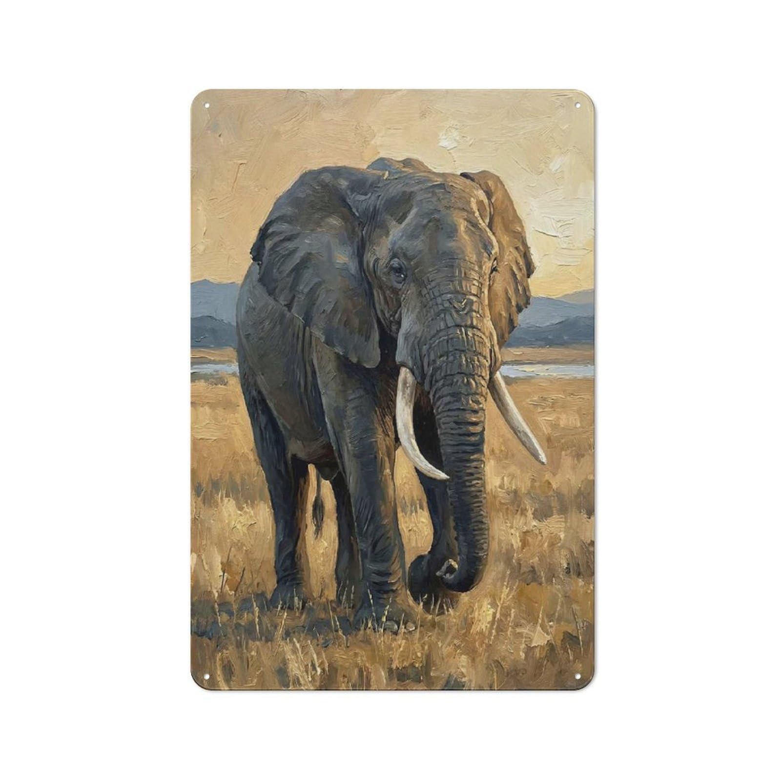 Junmoney Style-21 Vintage Vintage Metal Sign 30X20cm Featuring Majestic Elephant In Golden Hour, Restaurant Wall Art For Takeaway, Bar, Kitchen Or Counter Area