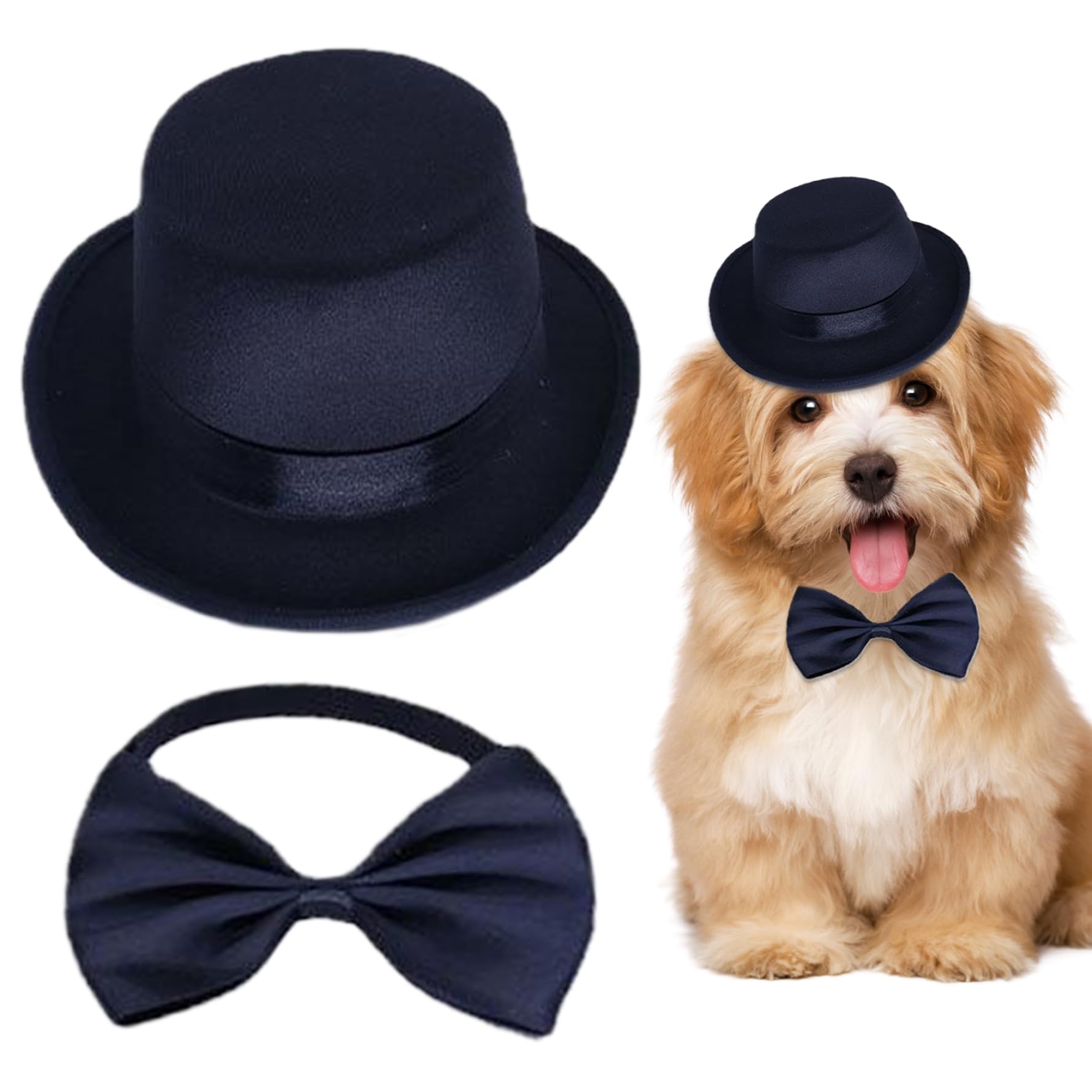 AZIDWERYQ Dog Costume Set, Hat & Bowtie, Black, for Wedding Events