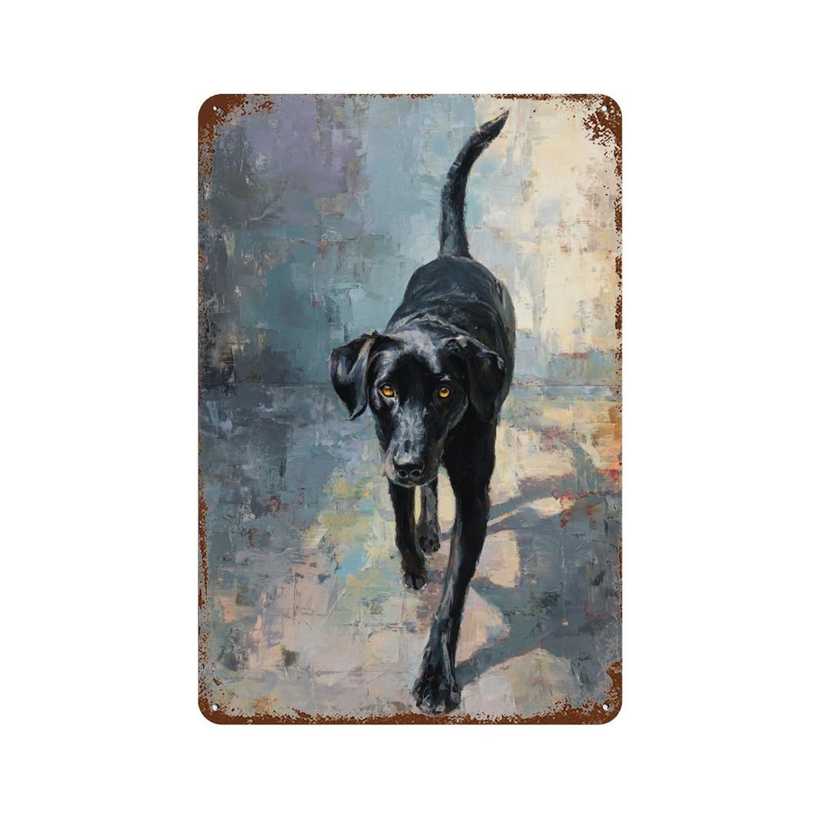 Black Labrador Retriever Painting-2 Rusty Metal Tin Sign 11.8"x7.9", Vintage Wall Decor for Garage, Pub Or Kitchen