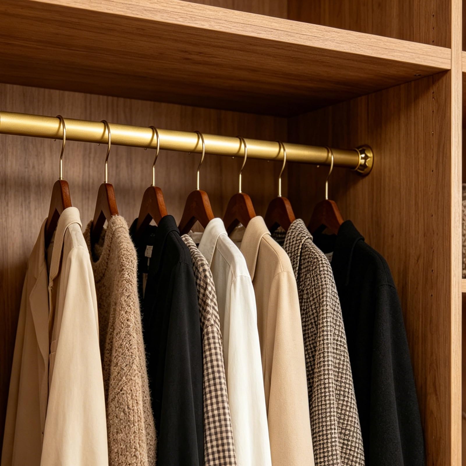 Blazea Gold Heavy Duty Closet Hanging Rod Wall Mounted, Round Wardrobe Tube Closet Organizer System, Bedroom Clothes Closet Pole with Brackets(40in/101.6cm)