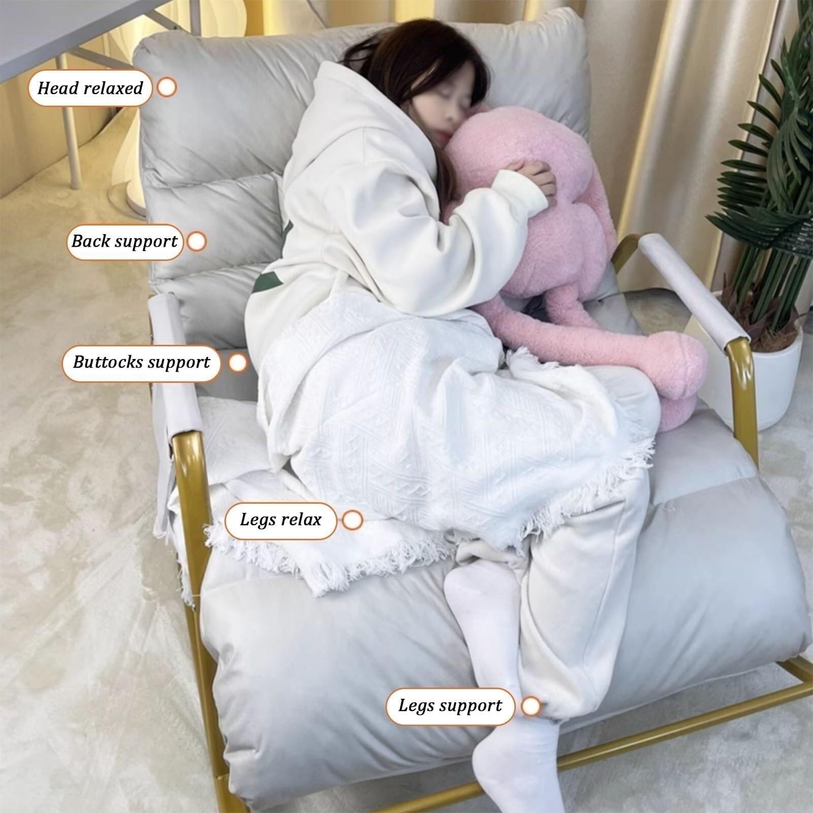 ZXFDMSWJ Doppel-Schaukelstuhl mit Seitentasche, Tragkraft 250 kg, gepolsterter Schaukelstuhl für Schlafzimmer und Wohnzimmer, moderner Stuhl (grau, schwarzer Rahmen)