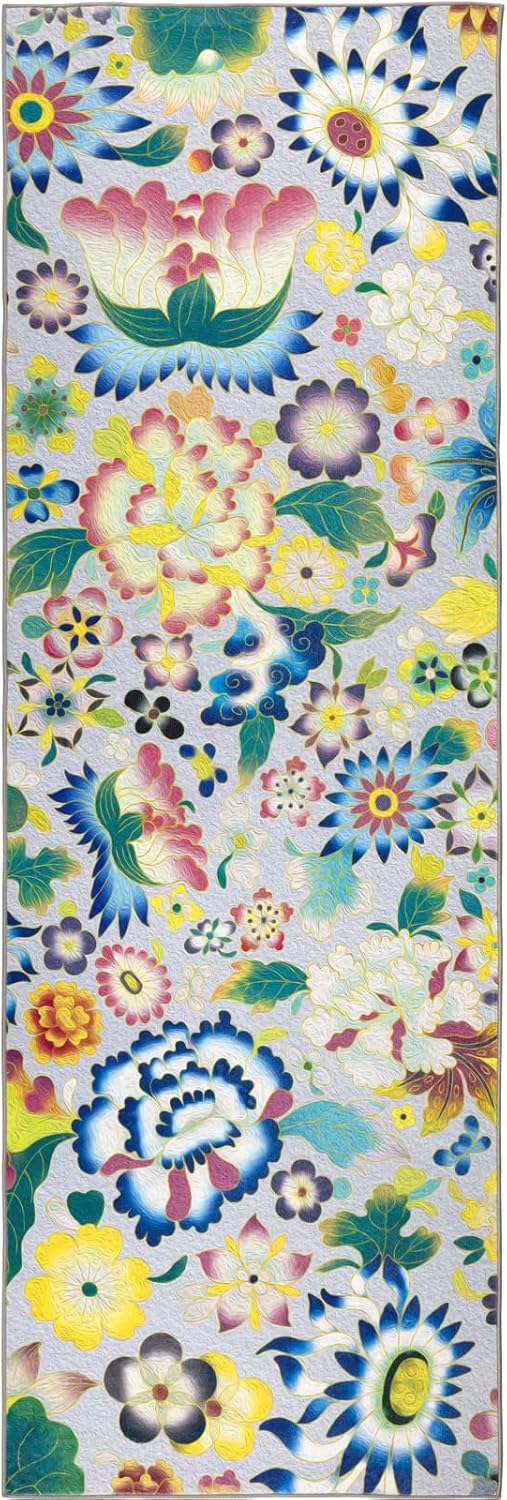 Washable Floral Hallyway Runner Rug for Living Room,2'6''x8' Soft Lightweight Non-Slip Stain Resistant Runner for ‎Bedroom Laundry Room(Gray/Multicolor)