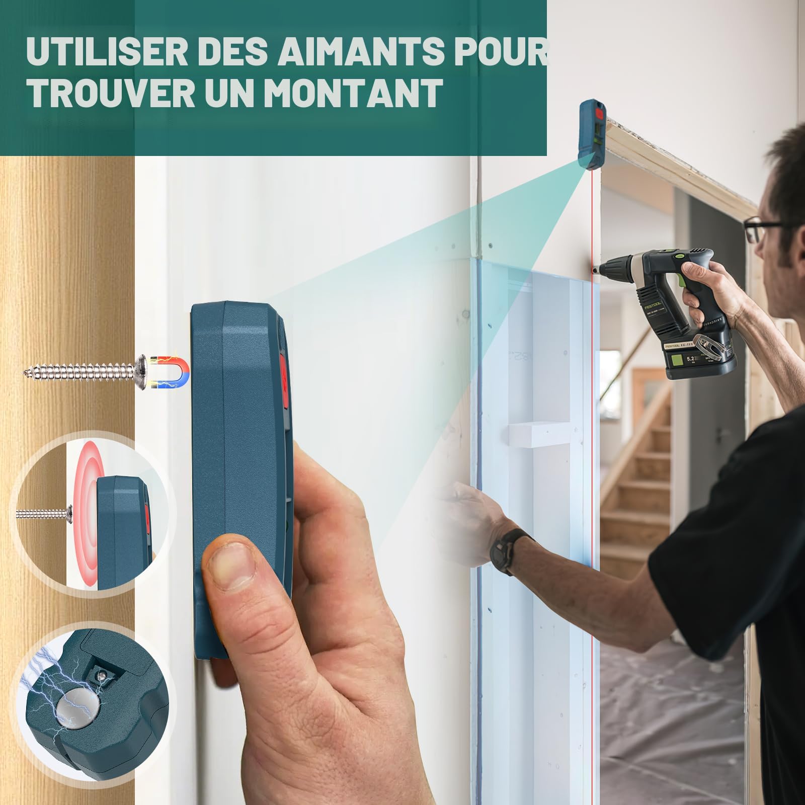 Détecteur De Montants Laser STUDMAXX Avec Aimant – Outil Compact Et Portable Pour Niveaux Précis