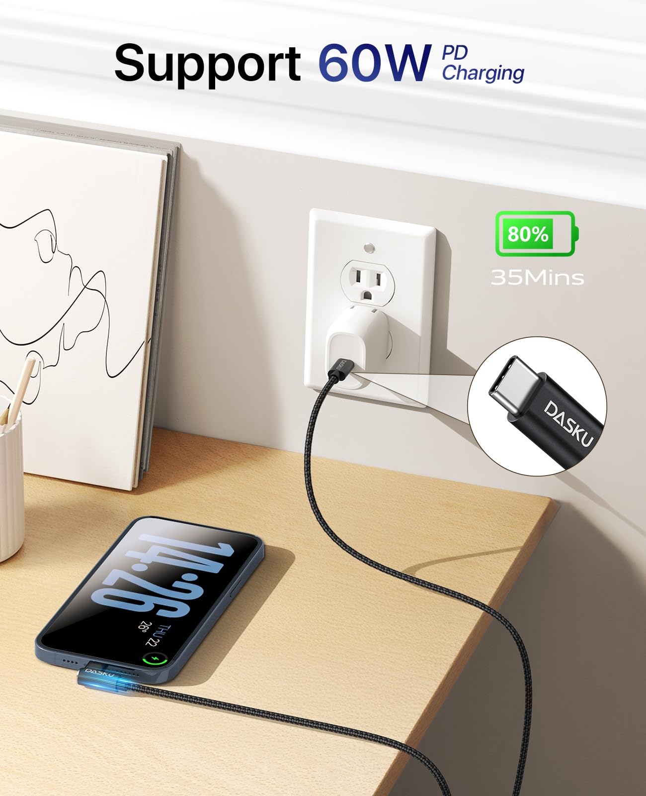 Dasku Cable USB C a C de 90 grados