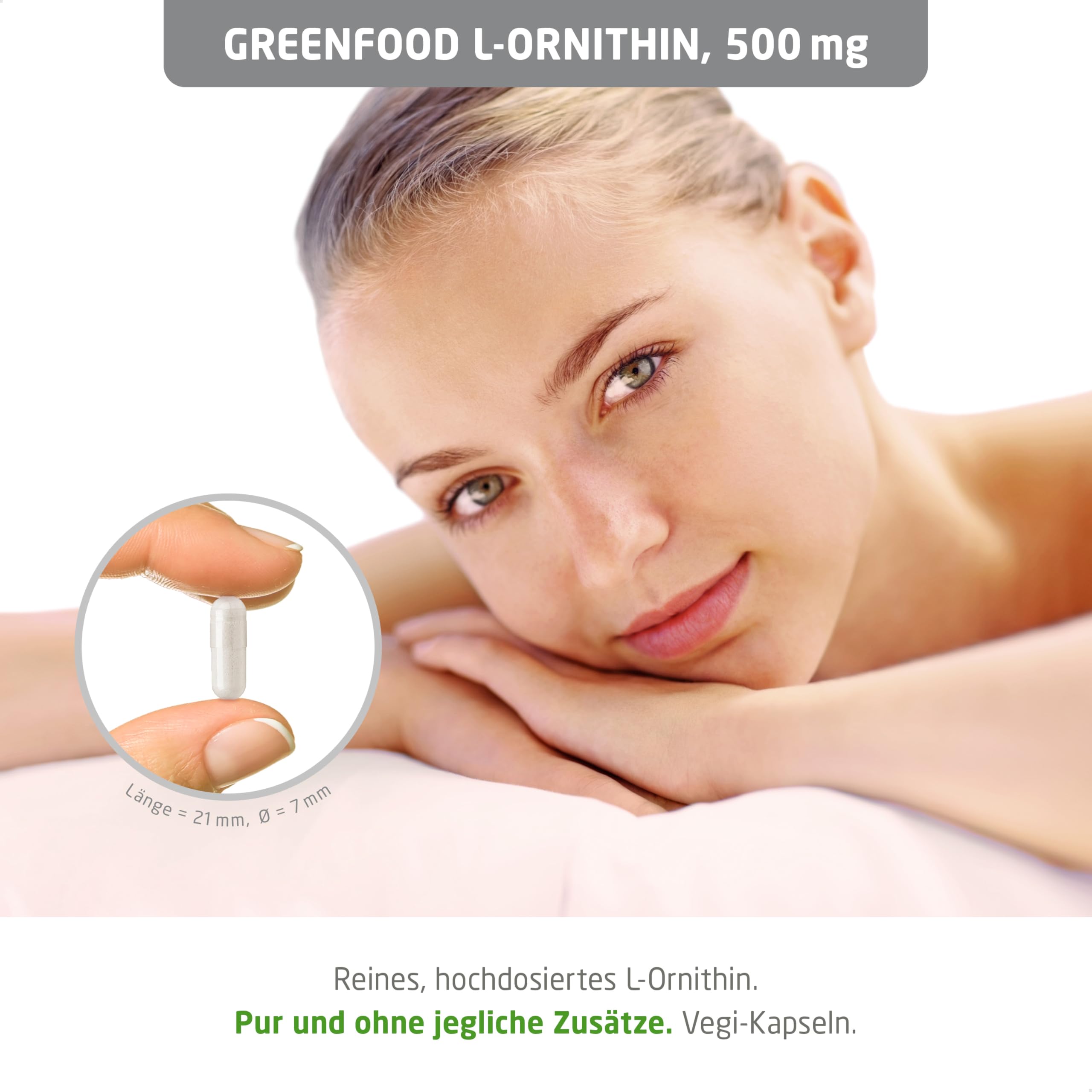 L-Ornithin, hochdosiert, 500mg - 120 Kapseln, vegan. Reines L-Ornithin – gewonnen aus natürlicher Fermentation. OHNE künstliche Zusätze - laborgeprüft. Von Greenfood.