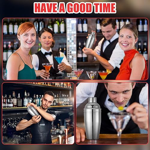 Miniatura 6 de Nitial Coctelera profesional de acero inoxidable con colador integrado para bartending sin fugas Boston Shaker para bar fiesta (18.6 onzas, plateado)