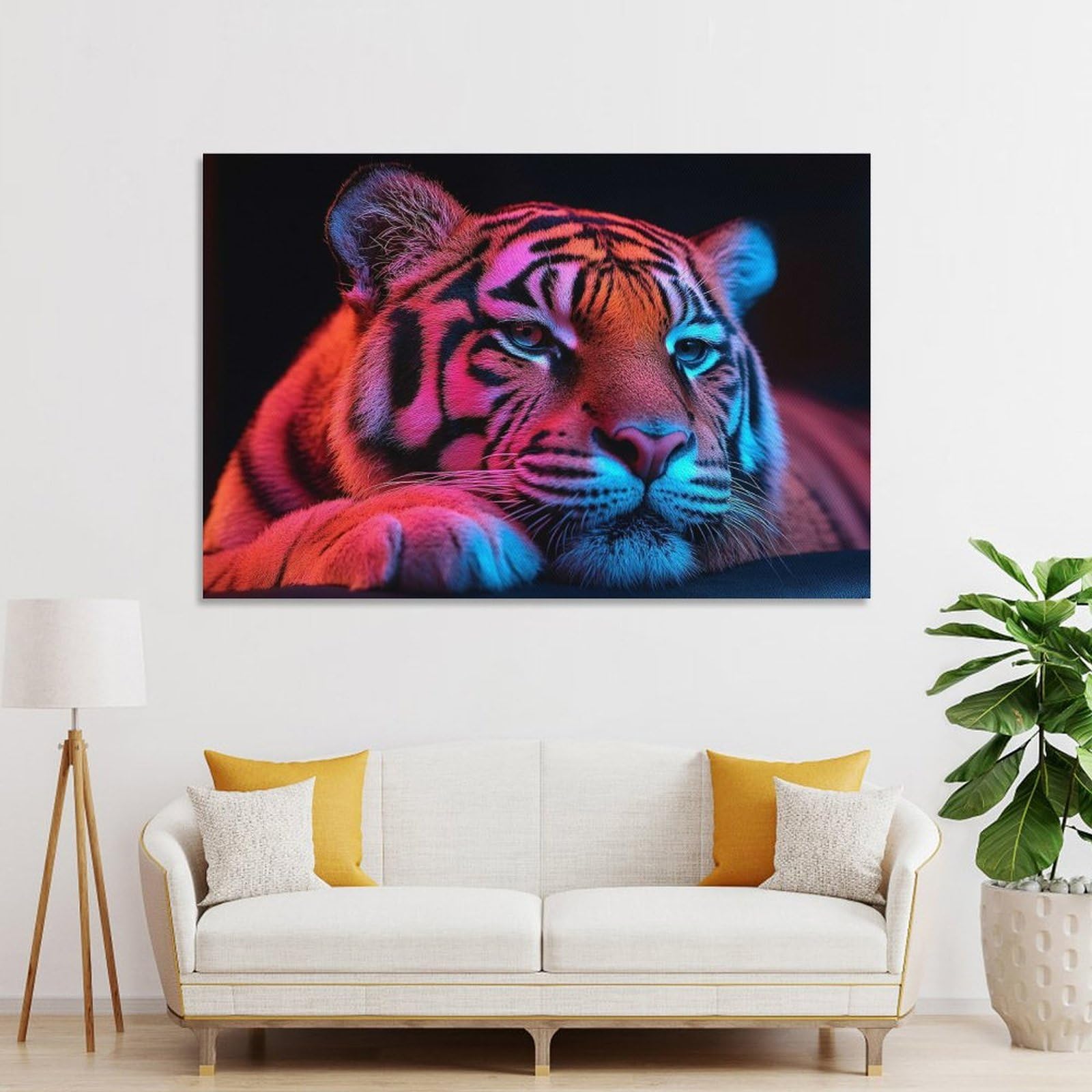 Junmoney Neon Tiger Portrait(2) Decorative Wall Artwork, 24x36inch(60x90cm), for Corridors, Hallways Or Apartment Entries, Home Artwork for First Impressions