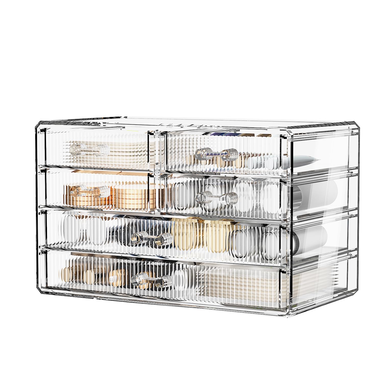 ZHIAI Clear Makeup Organizer for Vanity - Organize Your Beauty Essentials with Make Up Organizers and Storage, Multi-Purpose Bathroom Organizer Jewelry Holder Organizer, (6 Drawers, Pattern F)