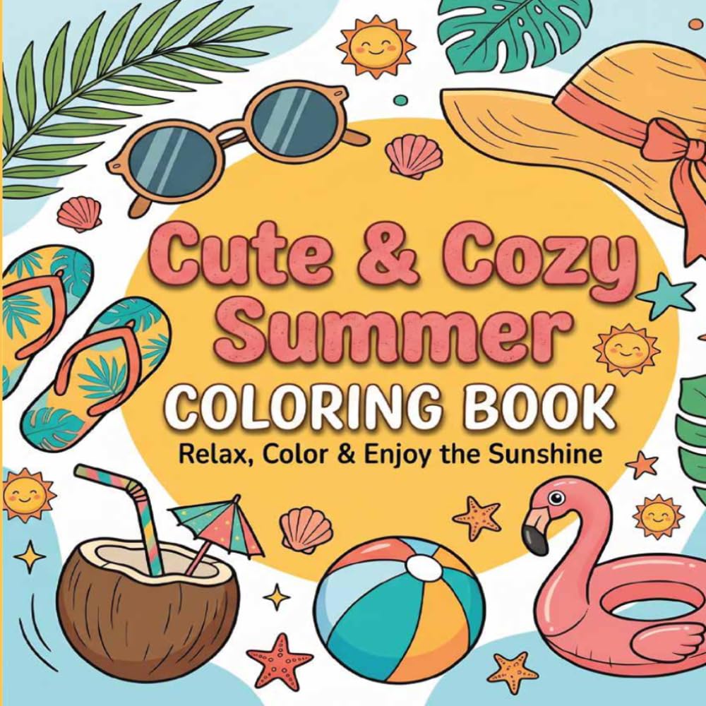 Cute & Cozy Summer: Coloring Book bold and easy for kids , teens and adults