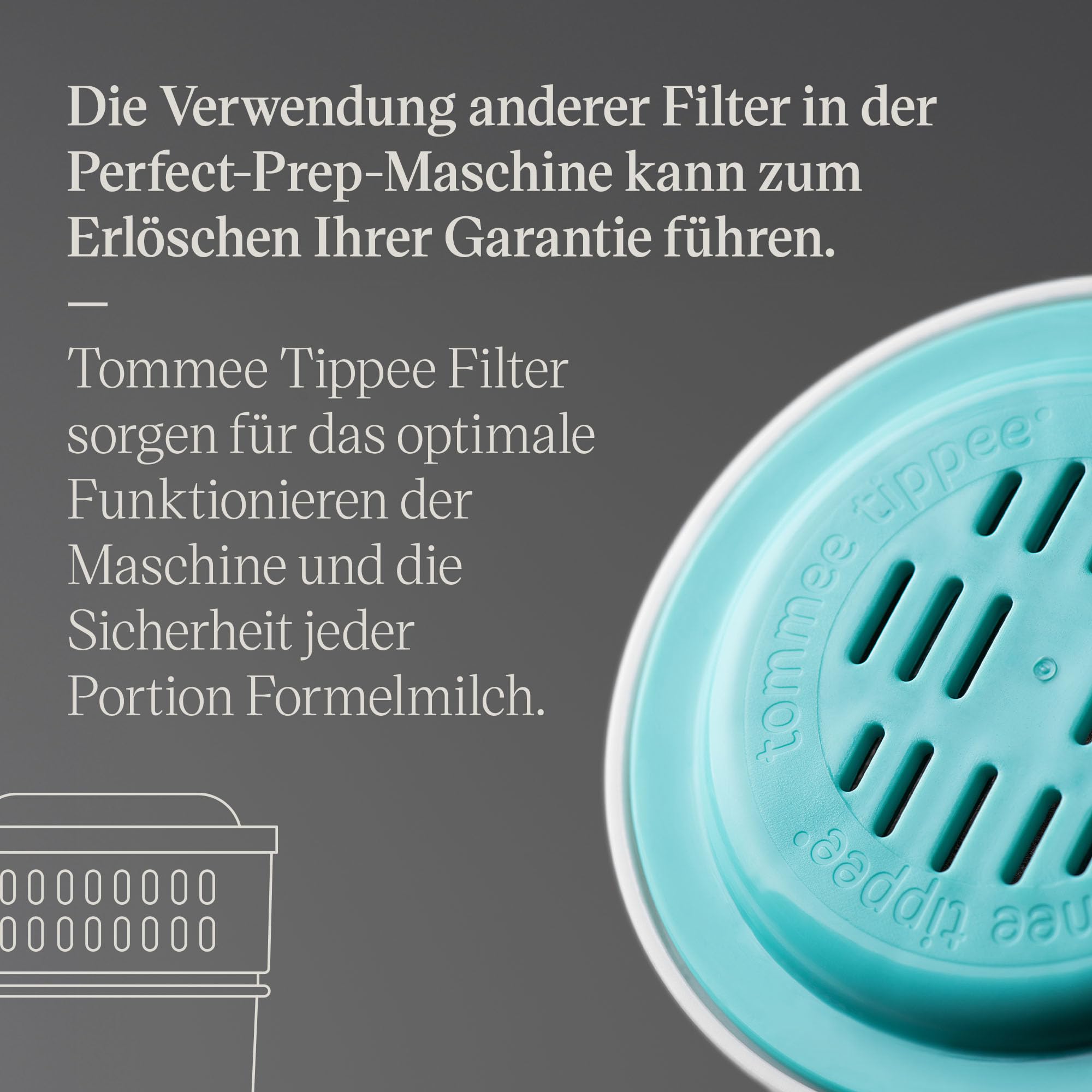 Tommee Tippee Perfect Prep-Ersatzfilter, Packung mit 2, Kompatibel mit allen Perfect Prep-Maschinen, Antibakterieller Filter entfernt Bakterien, Verunreinigungen und Schadstoffe