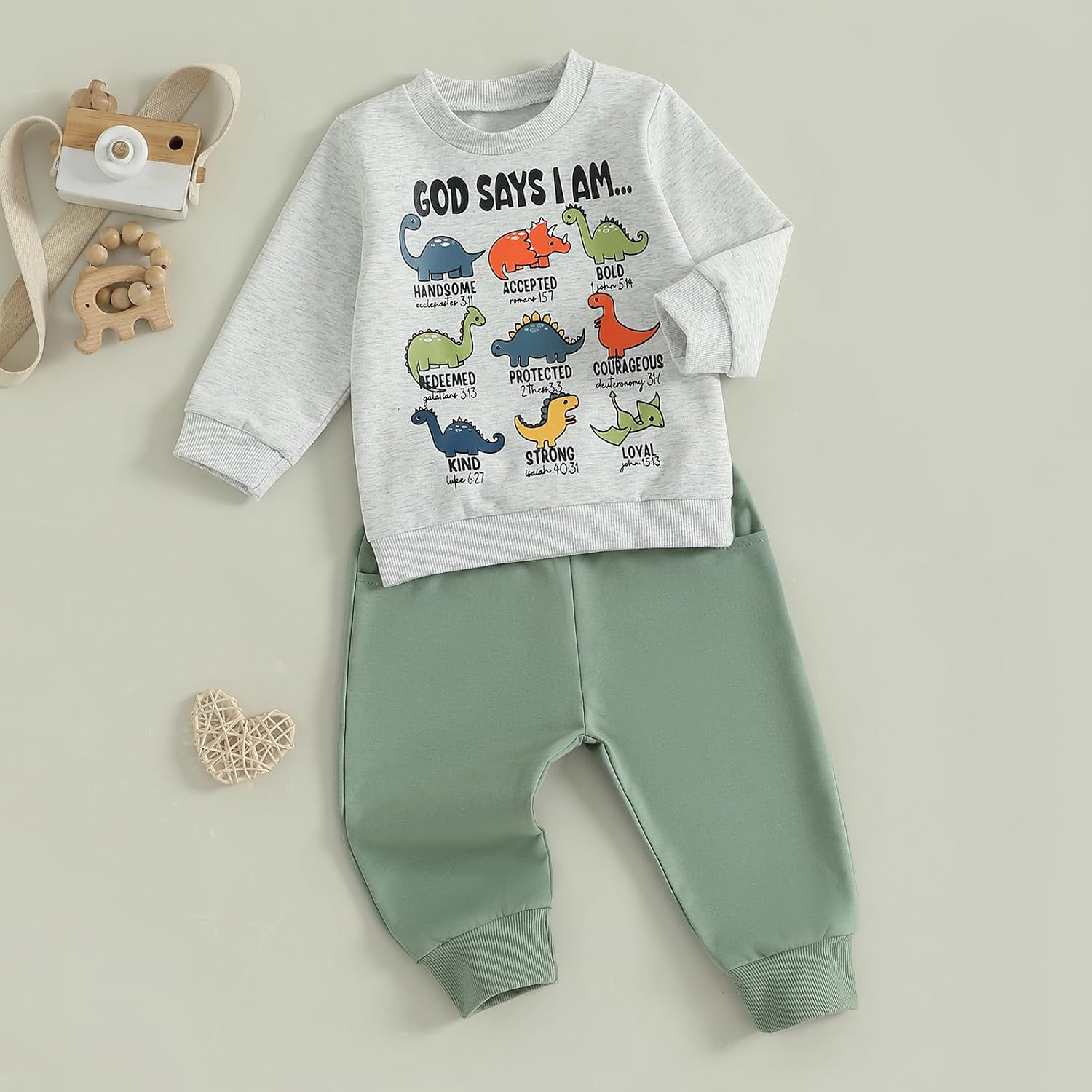 Nyapruwe Toddler Baby Boys Fall Winter Outfits Funny Print Top Pants Set | God Says I Am Long Sleeve Sweatshirt, Dinosaur/Animal/Construction Letter Pullover, Joggers Sweatpants, 12M-5T Warm Clothes
