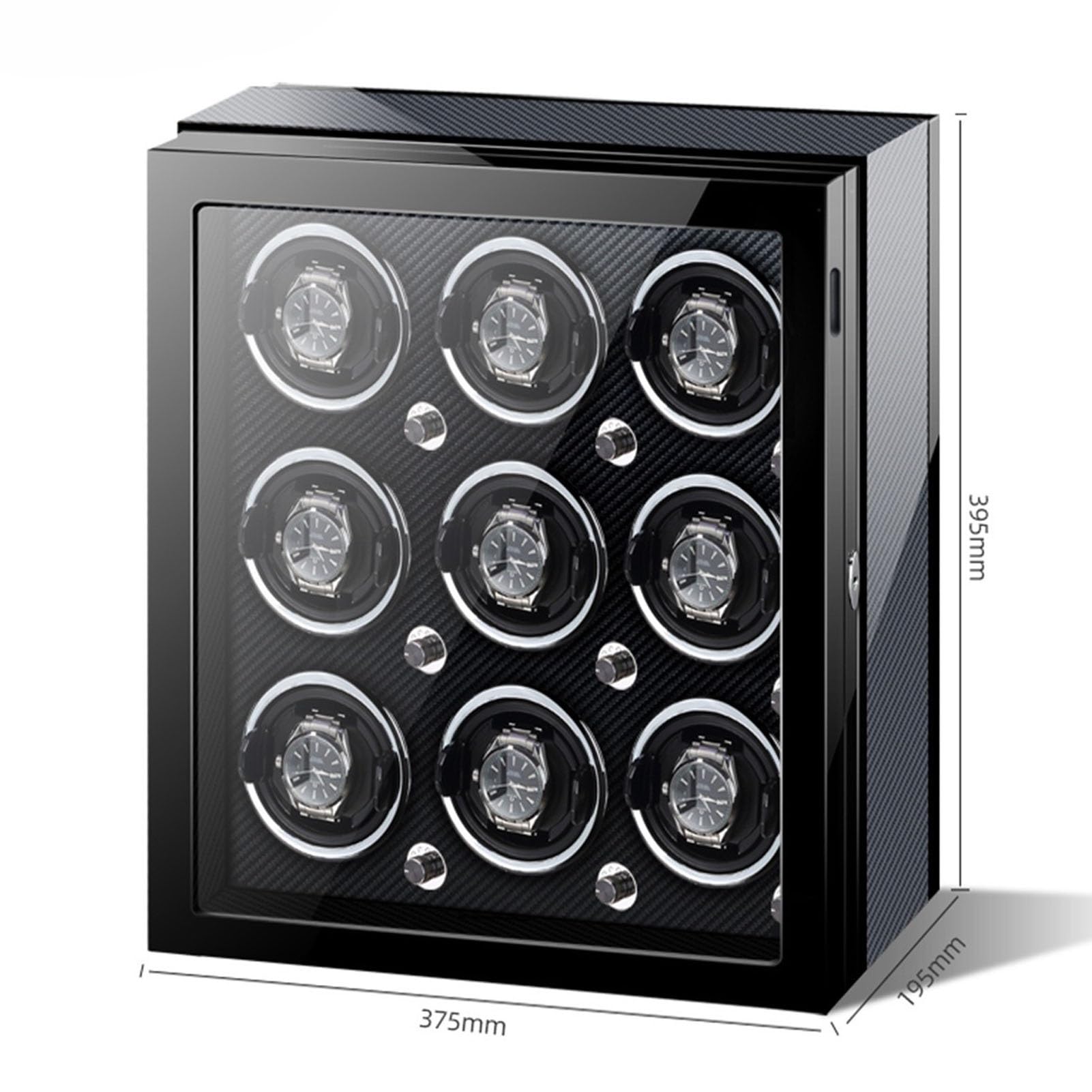 Caricatore Automatico per Orologi, Scatola portaoggetti con Luce LED, Motore Silenzioso, Cuscini per Orologi Regolabili, Caricatore per Orologi, Scatola portaoggetti per ，Carbon Fiber