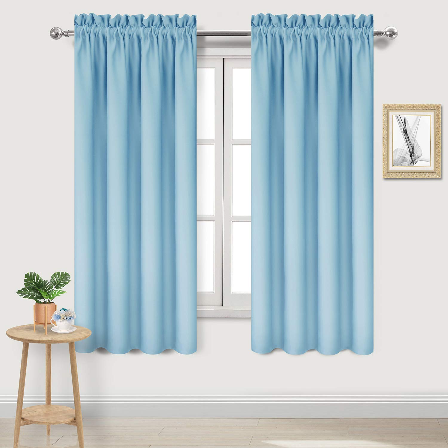 DWCN Blackout Curtains for Bedroom - Thermal Insulated Privacy Energy Saving Rod Pocket Drapes for Living Room, W 38 x L 63 Inch, Light Blue, Set of 2