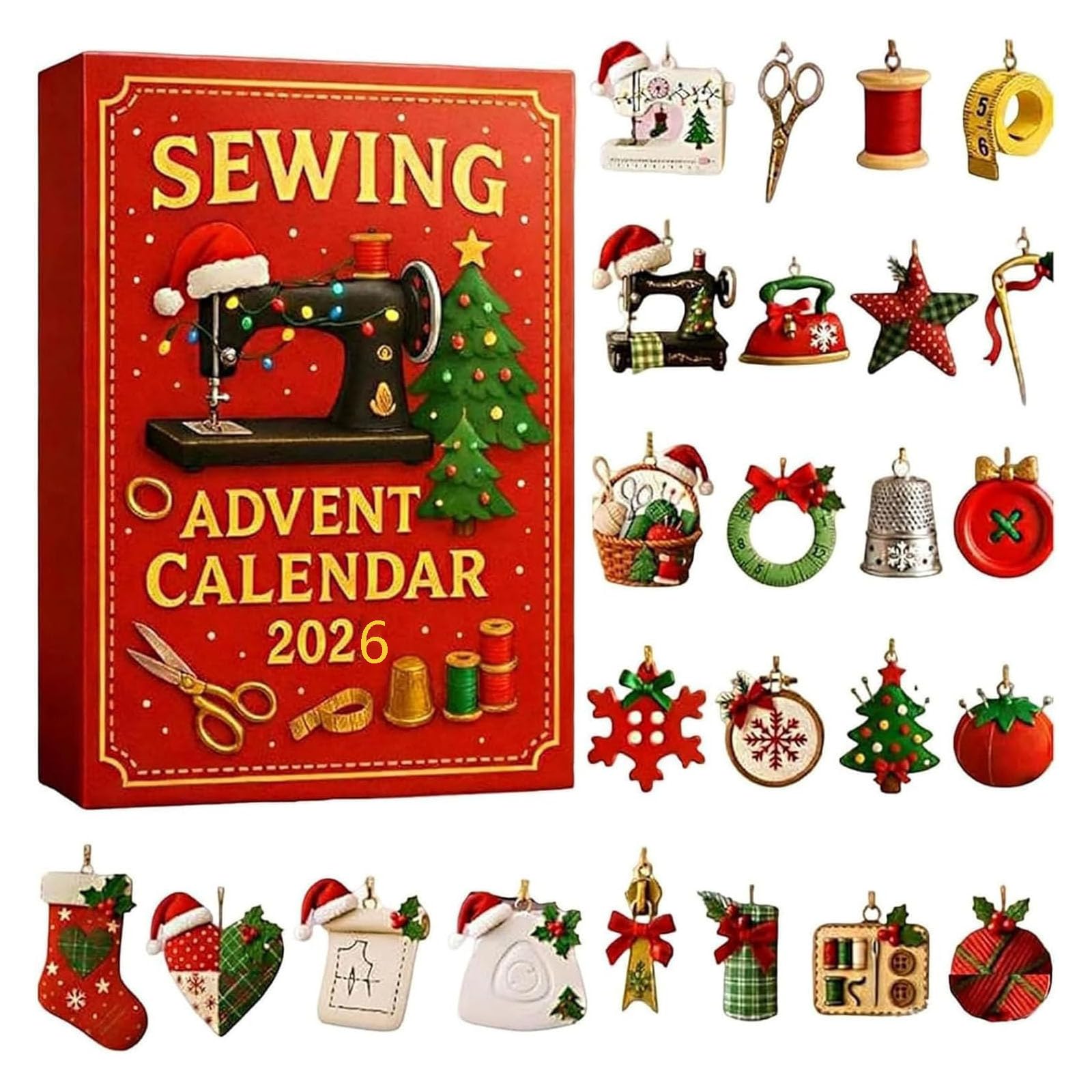 Sewing Advent Calendar 24 Day Countdown Craft Themed Christmas Ornament Set