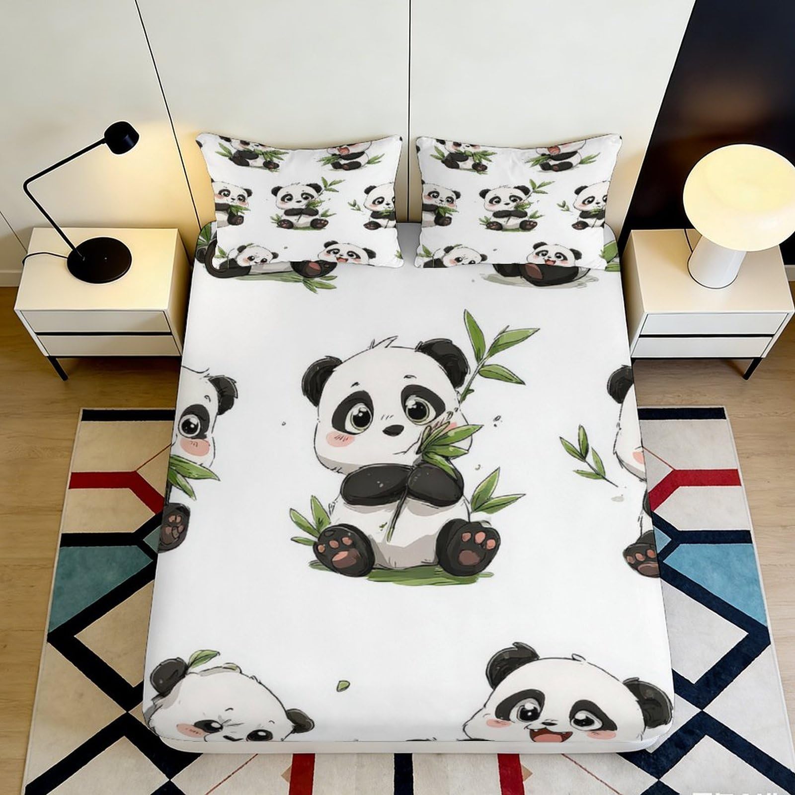 Jqzkxnhpbr Style-2 3D Printed Panda Bamboo Fitted Sheet Microfiber Soft Decor Animal Mattress Cover For Bedroom Guest Room 90X200x25cm
