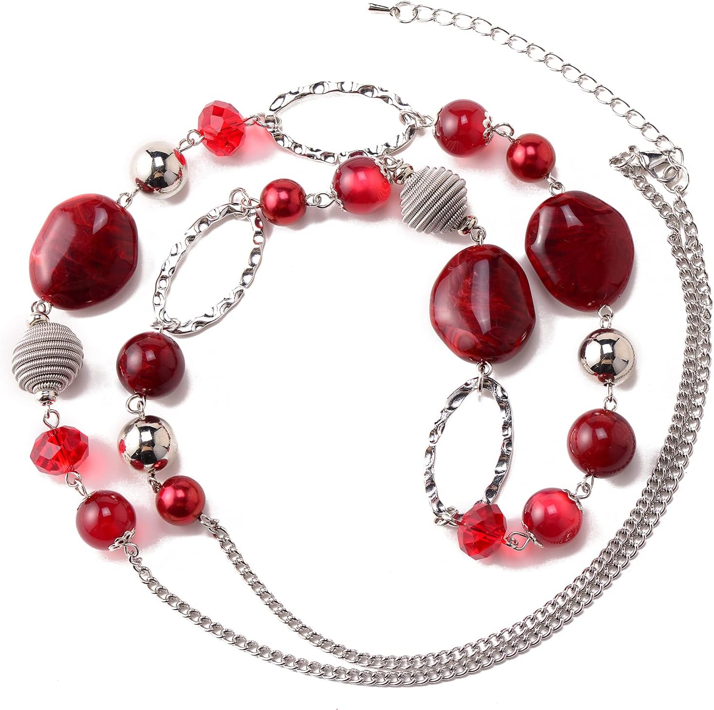 BULINLIN Beaded Long Necklace for Women Silver Sweater Chain Necklace with Crystal Resin Beads, Fashion Jewelry Necklace - Image 2