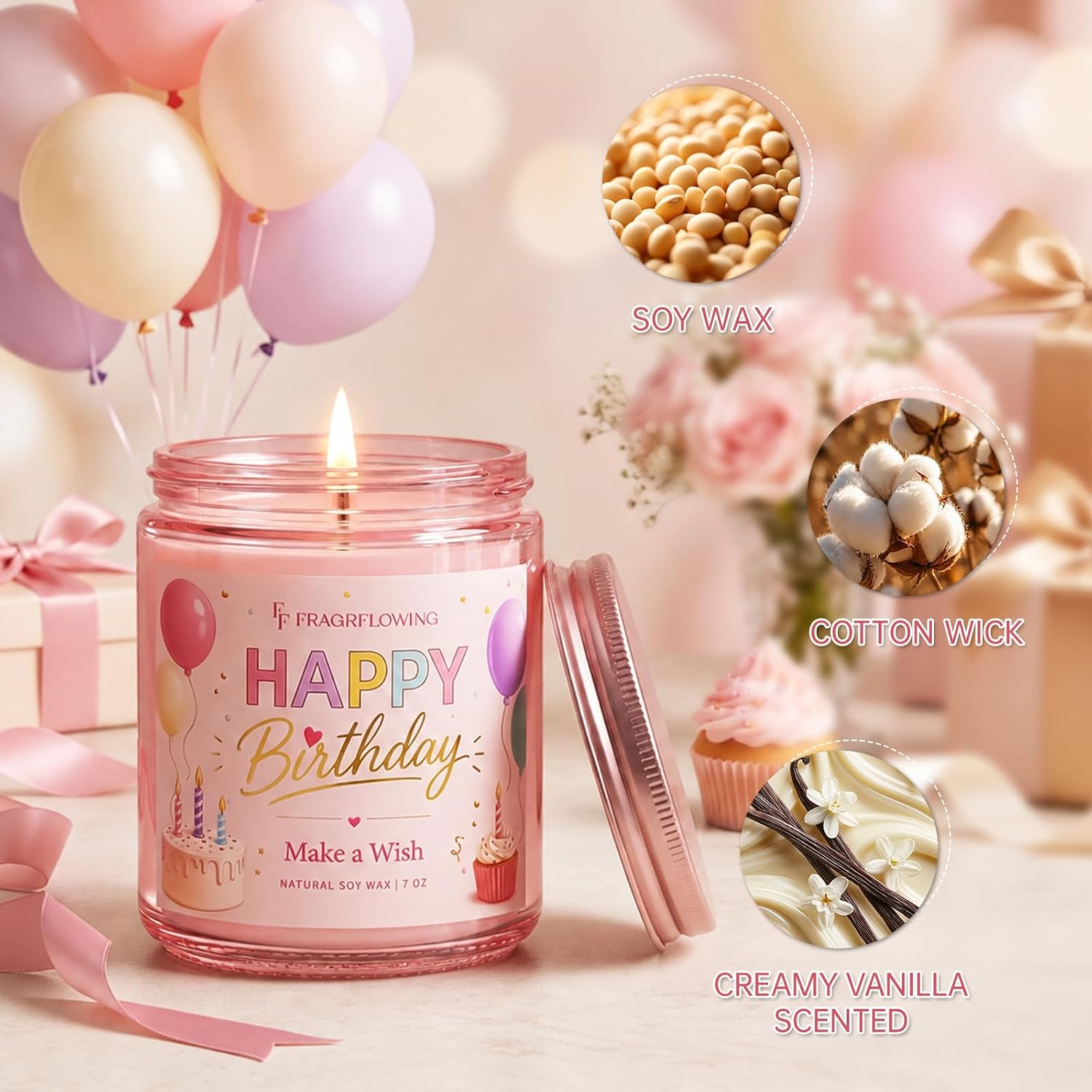 FRAGRFLOWING Birthday Candle Gifts for Women, Creamy Vanilla 7oz Soy Wax image 2