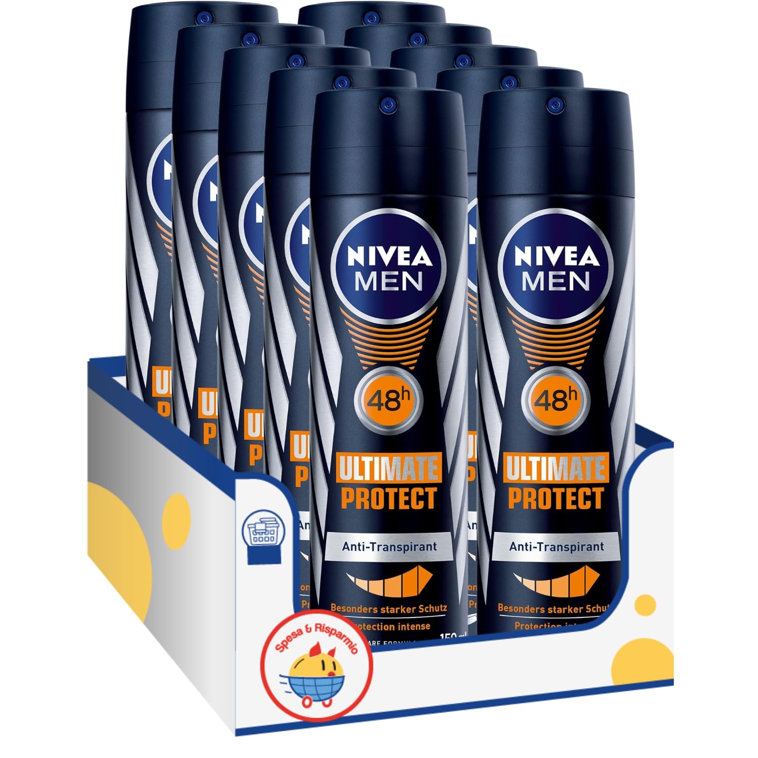 Deodorante Spray Uomo Antitraspirante – Protezione 48h Contro il Sudore – Sensazione di Freschezza Immediata – Formato 150 ml – Variazioni 4/6/8/10 Pezzi (10)