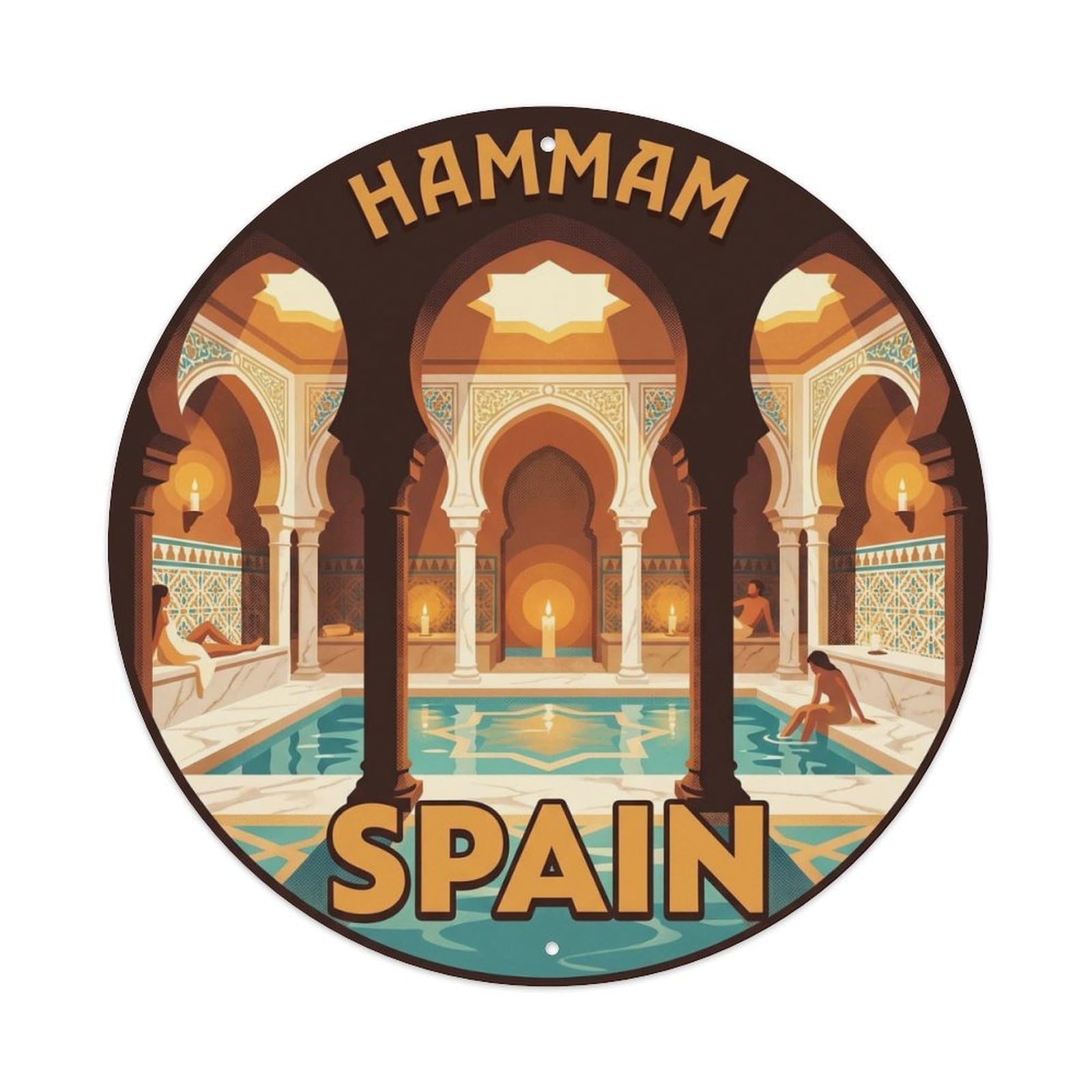 Malaga Hammam Spain Landmark Travel Destination Metal Tin Sign