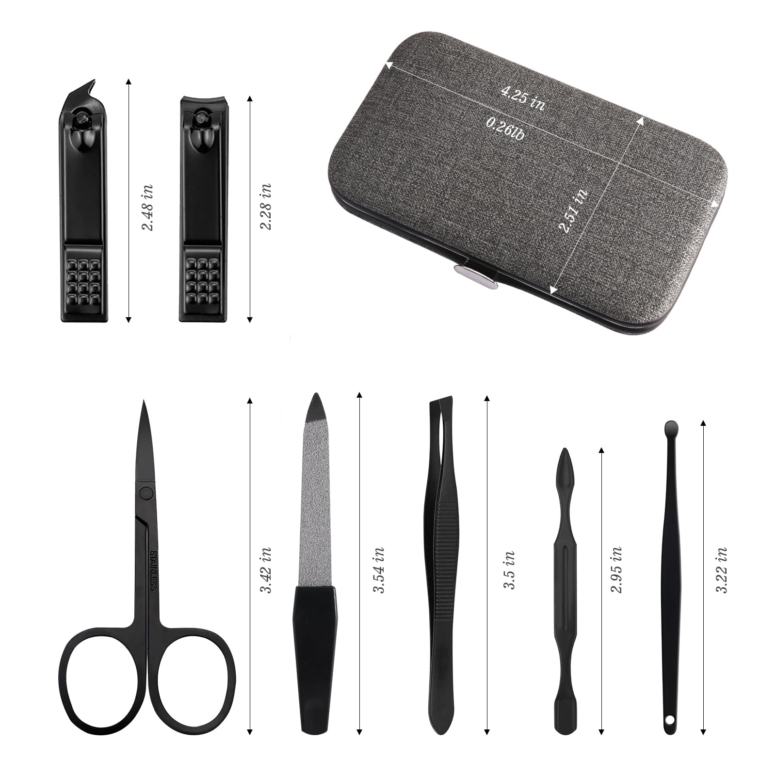 Juego de manicura y pedicura para el cuidado personal, kit de 7 piezas de manicura y pedicura, kit de cuidado de uñas para hombres, adecuado para viajes (gris) regalo para hombres, marido,