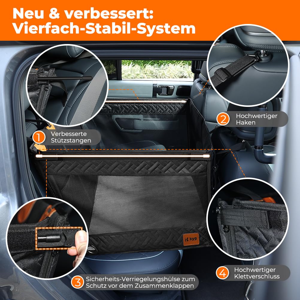 KYG großer Hunde autositz für mittelgroße bis große Hunde mit Matte, wasserfeste Rücksitz-Extender-Abdeckung mit 3 Mesh-Fenstern, zusammenklappbarer Autositz für Hund für Autos/SUVs/Trucks